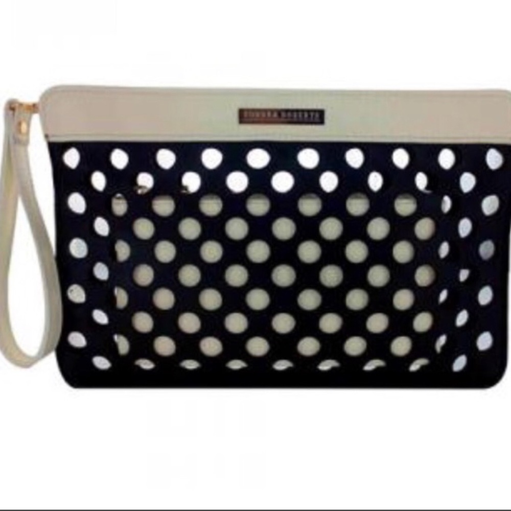 Sondra Roberts Black/White Perforated Dot Clutch/Wristlet -nwt-boutique
